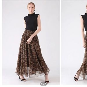 Chic wish, chiffon leopard maxi skirt